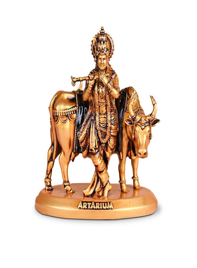 Artarium Handcrafted Krishna with Cow Murti Idol Statue Janmashtami Showpiece for Car Dashboard Home Decor Office and Table Decorative (Krishna with Cow 3.5 Inch) - Image 1